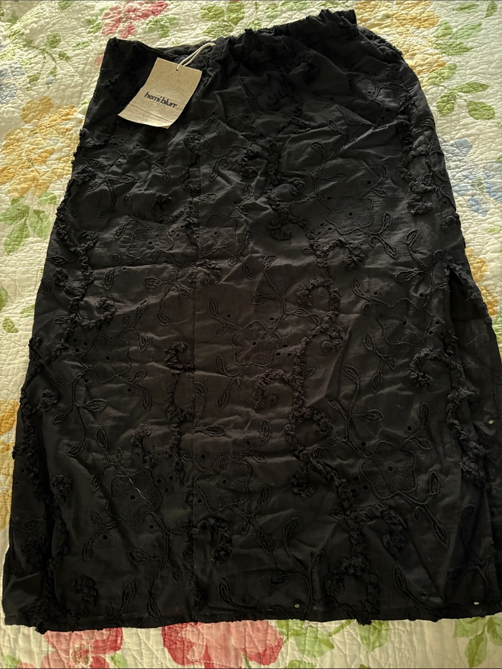 Black Embroidered Midi Skirt